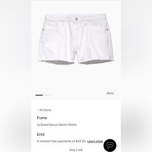 NWT Frame Women’s Le Grand Garcon Denim Shorts Blanc White Size 27